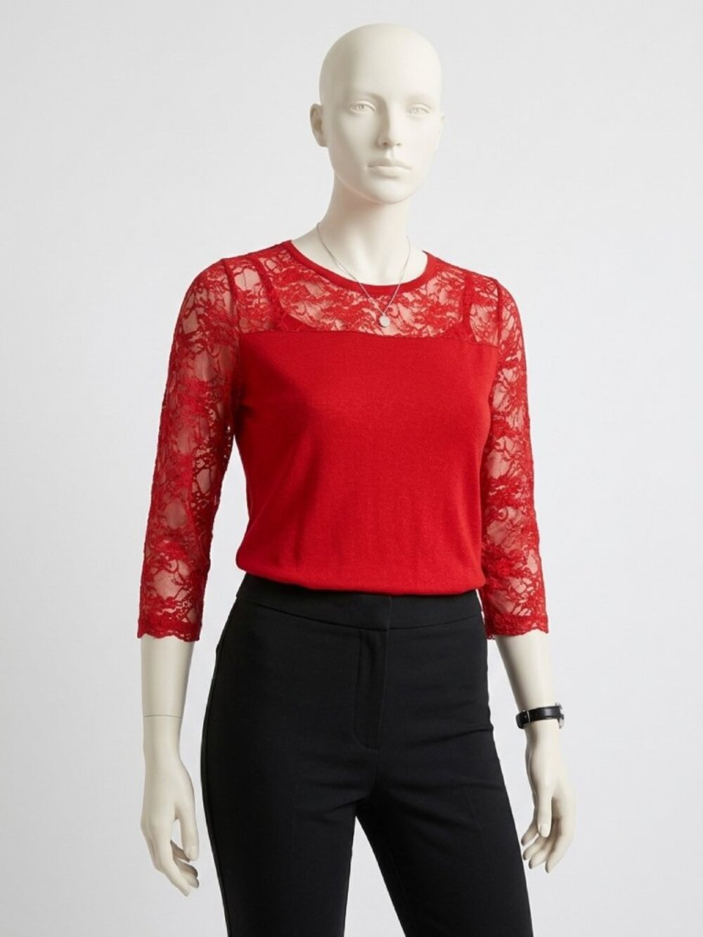 JOSEPH A., Red Lace Sweater Top, Size L.
